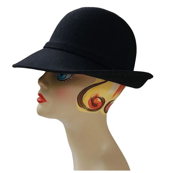 Vintage Lancaster Hat 70s Black Swagger Felt Wool Slopping Brim Fedora Hat main image 6